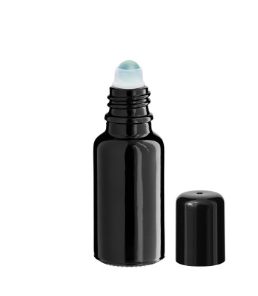 Glasflasche 20 ml schwarz Roll-On mit schwarzem Schraubverschluss