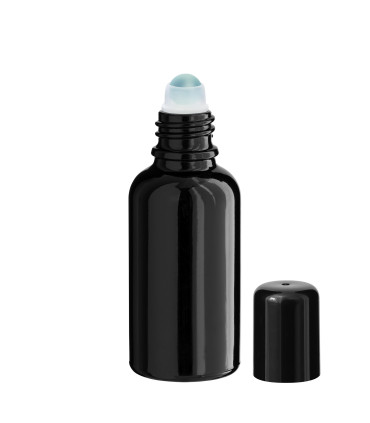 Glasflasche 30 ml schwarz Roll-On mit schwarzem Schraubverschluss