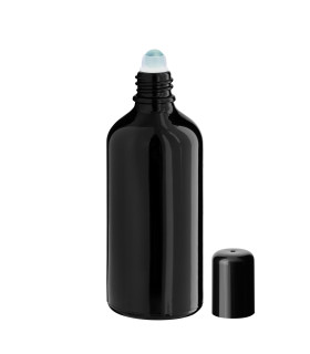 Schwarze Glasflasche 100 ml Roll-on mit schwarzem Schraubverschluss