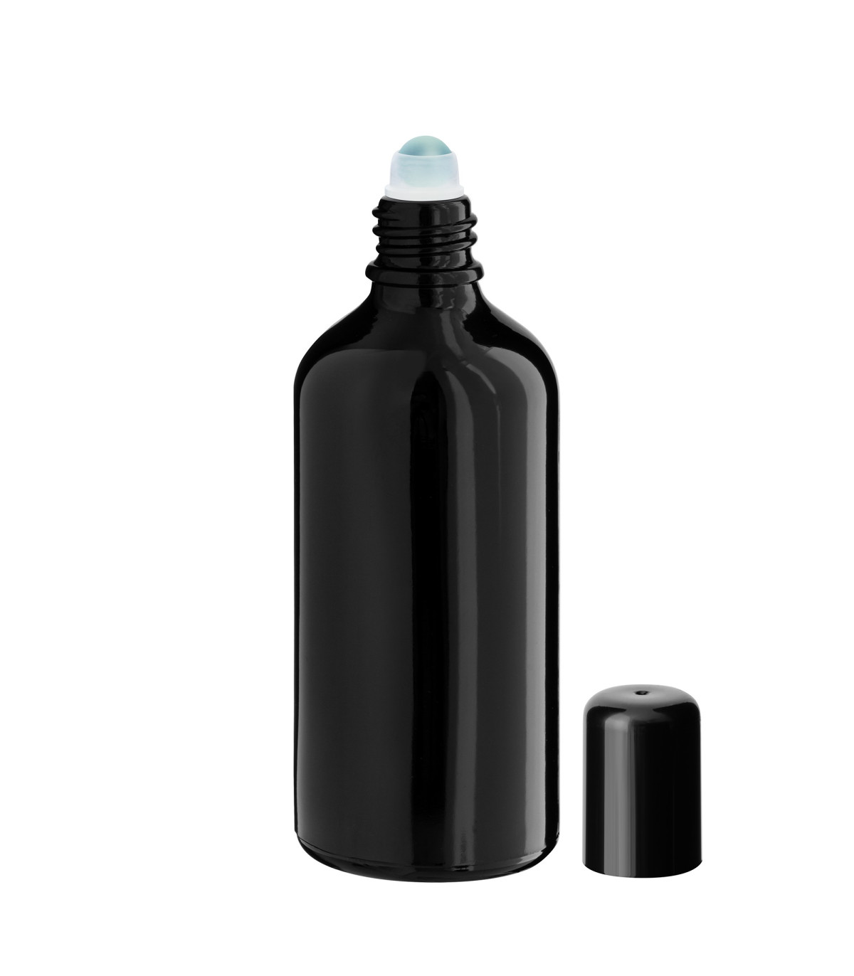 Glasflasche 100 ml schwarz Roll-On mit schwarzem Schraubverschluss