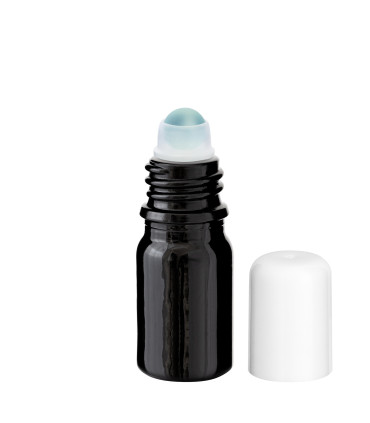 Glasflasche 5 ml schwarz Roll-On mit weißem Schraubverschluss