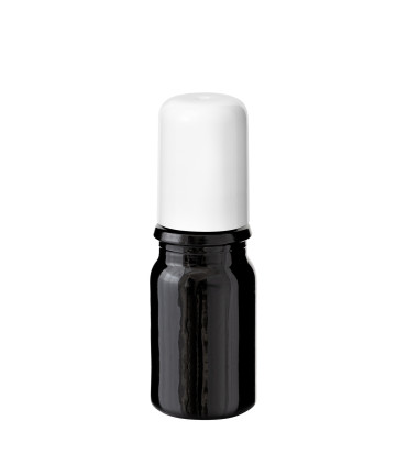 Glasflasche 5 ml schwarz Roll-On mit weißem Schraubverschluss