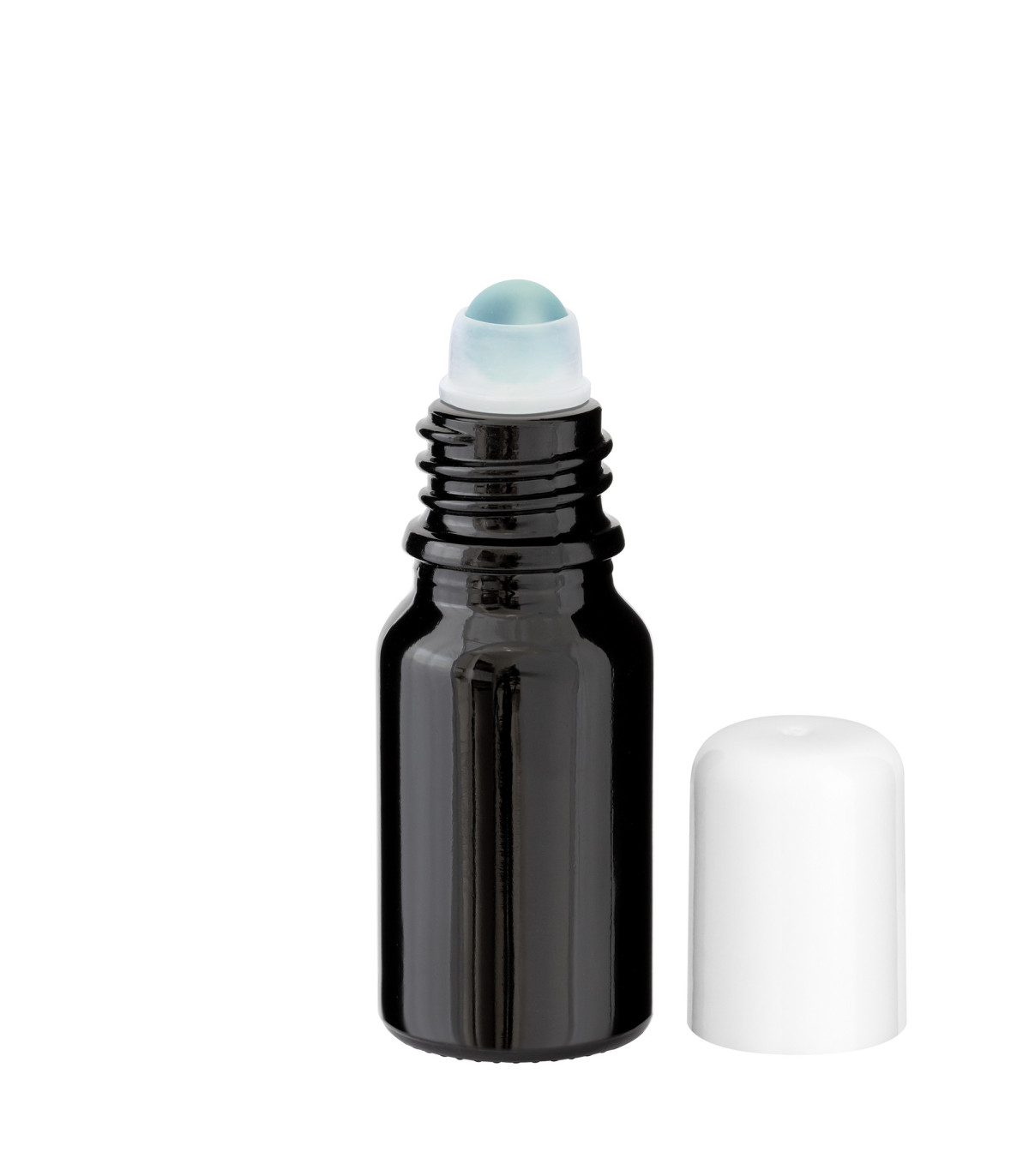 Glasflasche 10 ml schwarz Roll-On mit weißem Schraubverschluss