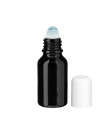 Glasflasche 15 ml schwarz Roll-On mit weißem Schraubverschluss