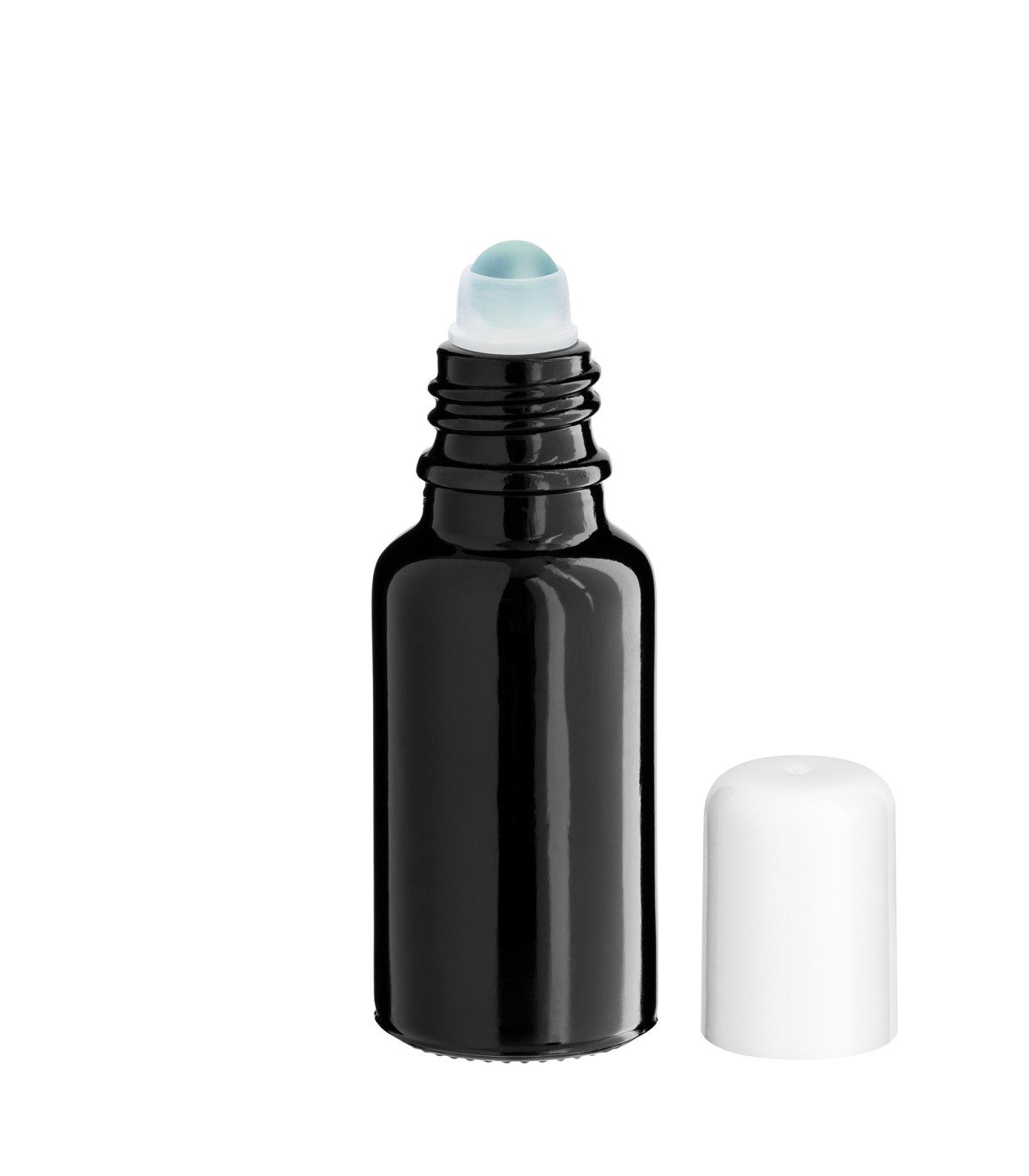 Glasflasche 20 ml schwarz Roll-On mit weißem Schraubverschluss