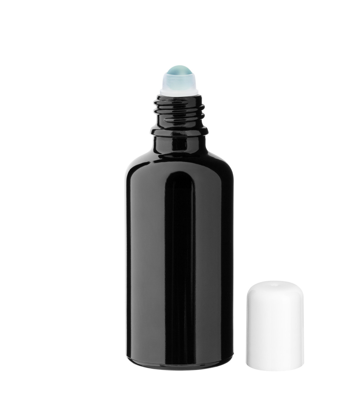 Glasflasche 50 ml schwarz Roll-On mit weißem Schraubverschluss