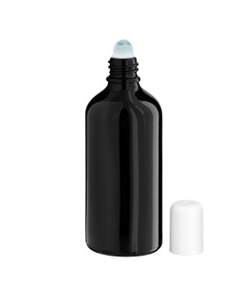 Glasflasche 100 ml schwarz Roll-On mit weißem Schraubverschluss