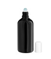 Glasflasche 100 ml schwarz Roll-On mit weißem Schraubverschluss