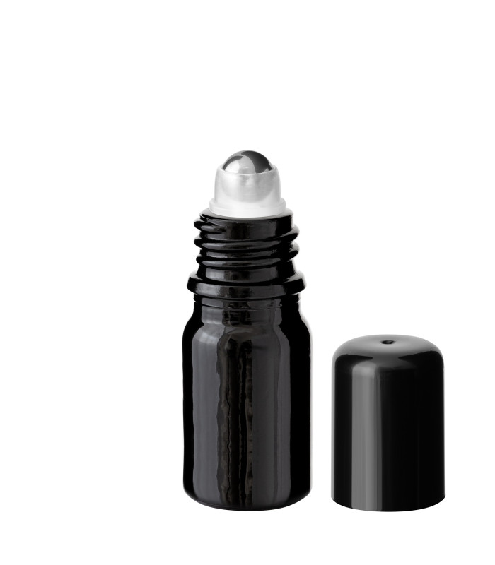 Glasflasche 5 ml schwarz Roll-On mit schwarzem Schraubverschluss [2]