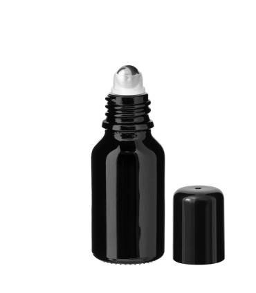 Glasflasche 15 ml schwarz Roll-On mit schwarzem Schraubverschluss [2]