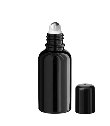 Glasflasche 30 ml schwarz Roll-On mit schwarzem Schraubverschluss [2]