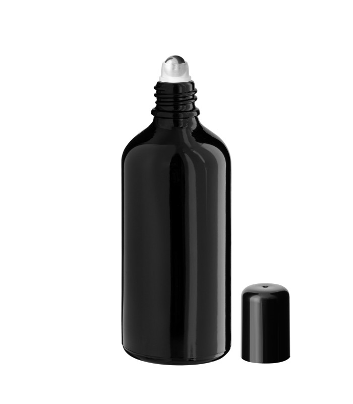Glasflasche 100 ml schwarz Roll-On mit schwarzem Schraubverschluss [2]