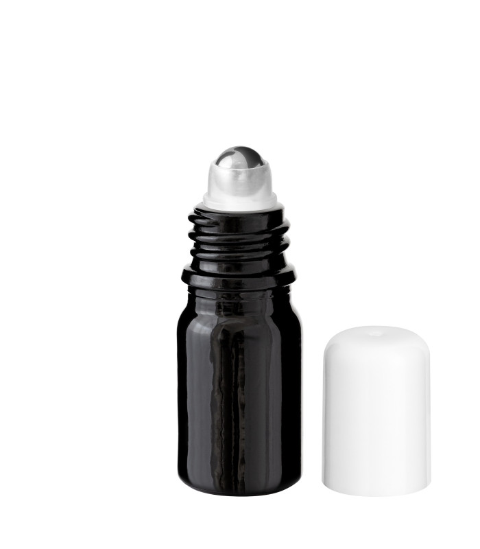 Schwarze Glasflasche 5 ml Roll-on mit weißem Schraubverschluss [2]