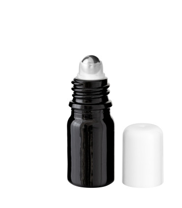 Glasflasche 5 ml schwarz Roll-On mit weißem Schraubverschluss [2]