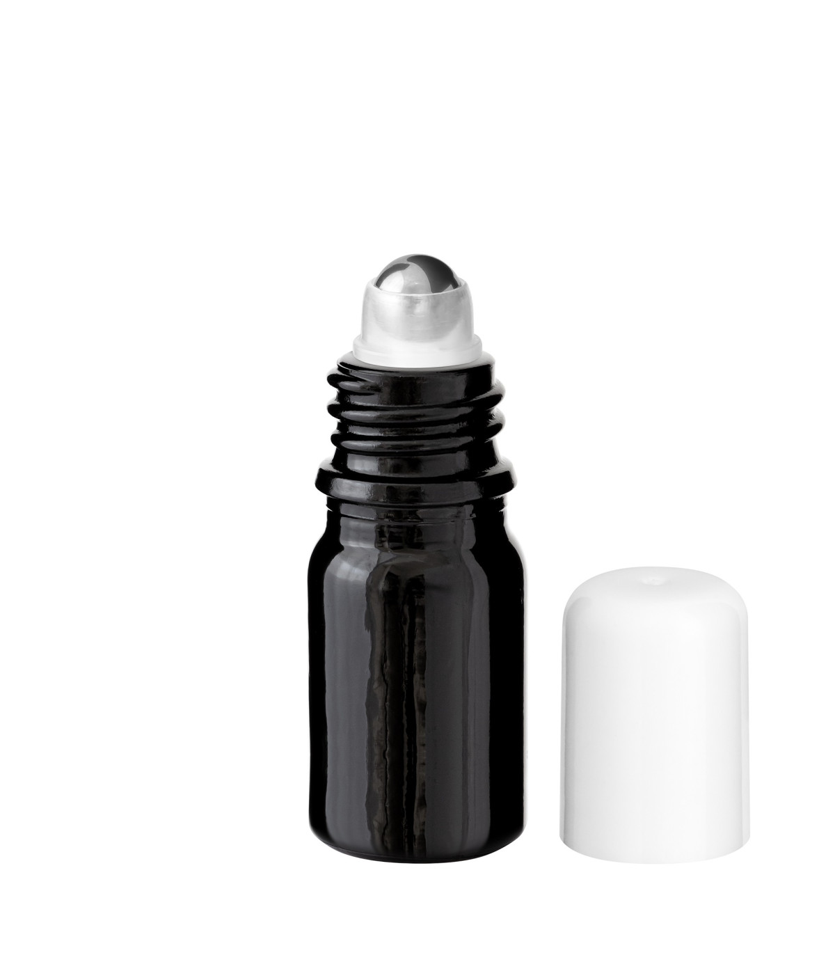 Glasflasche 5 ml schwarz Roll-On mit weißem Schraubverschluss [2]