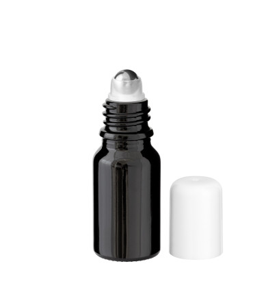 Glasflasche 10 ml schwarz Roll-On mit weißem Schraubverschluss [2]