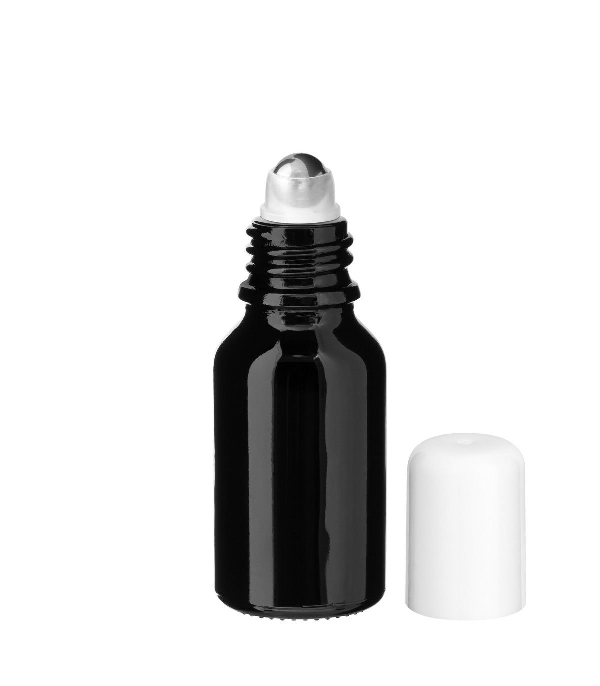 Glasflasche 15 ml schwarz Roll-On mit weißem Schraubverschluss [2]