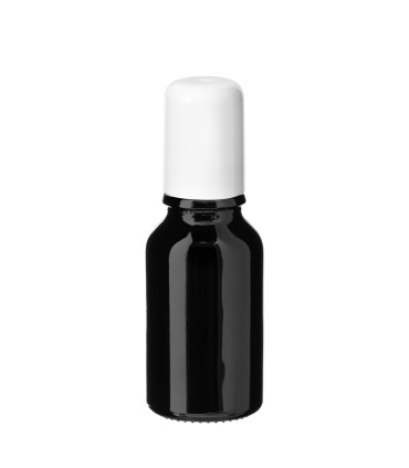 Glasflasche 15 ml schwarz Roll-On mit weißem Schraubverschluss [2]