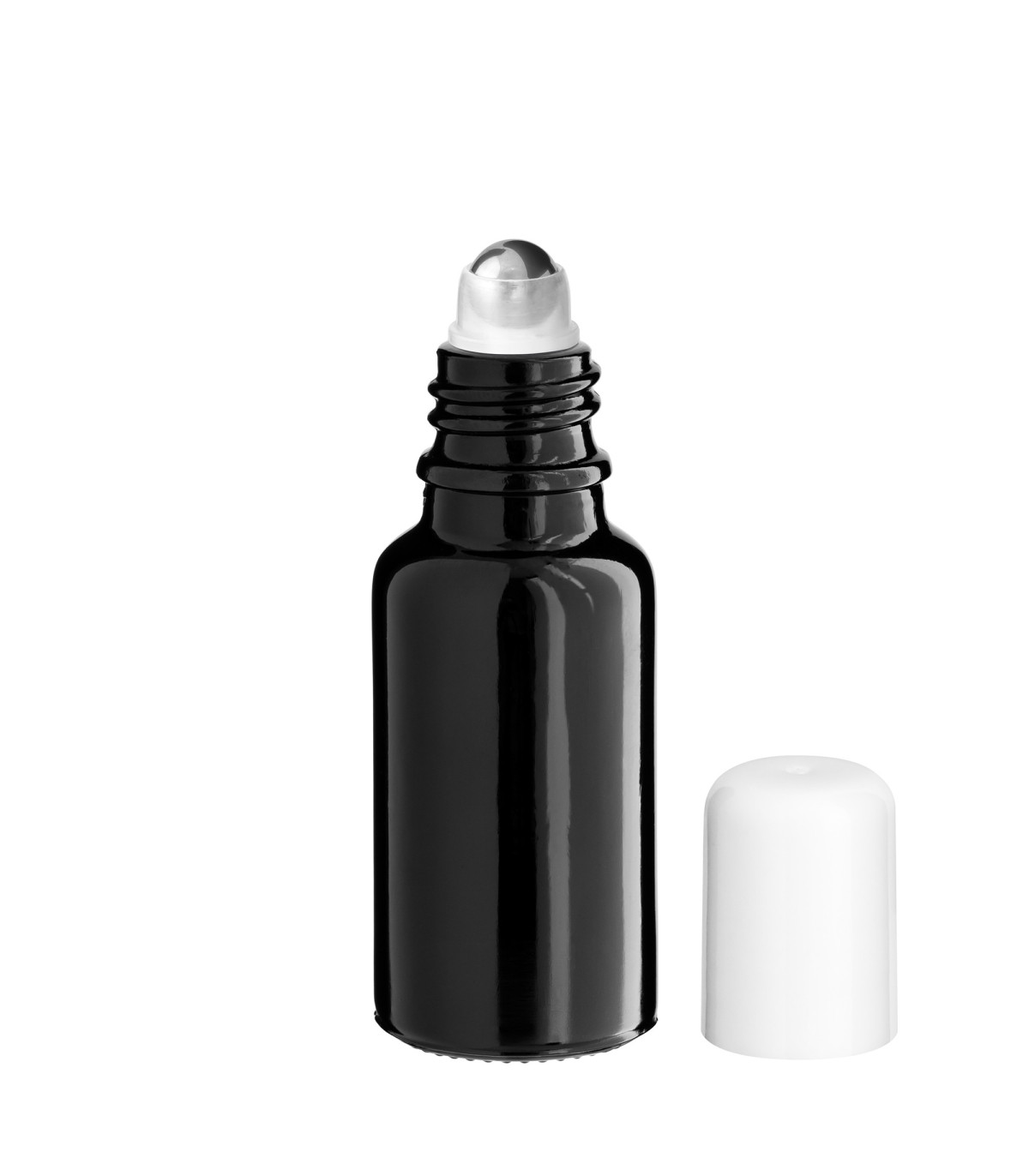 Glasflasche 20 ml schwarz Roll-On mit weißem Schraubverschluss [2]