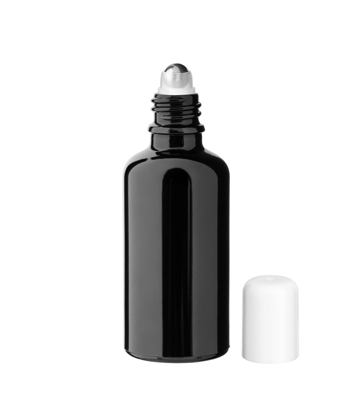 Glasflasche 50 ml schwarz Roll-On mit weißem Schraubverschluss [2]