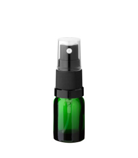 Grüne Glasflasche 5 ml mit schwarzem Zerstäuber