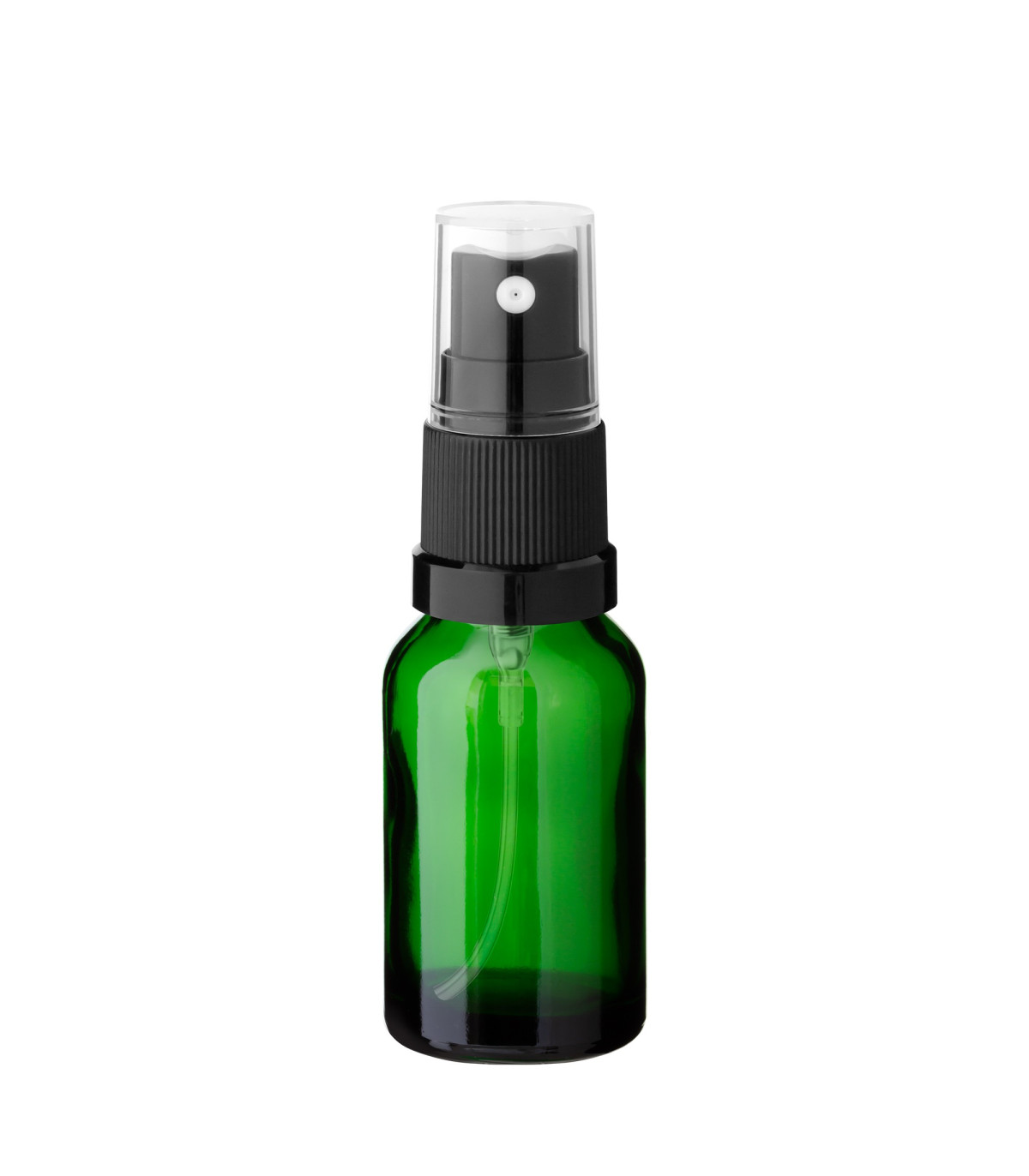 Glasflasche 15 ml grün mit schwarzem Zerstäuber