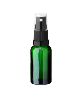 Grüne Glasflasche 30 ml mit schwarzem Zerstäuber