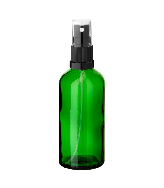 Glasflasche 100 ml grün mit schwarzem Zerstäuber