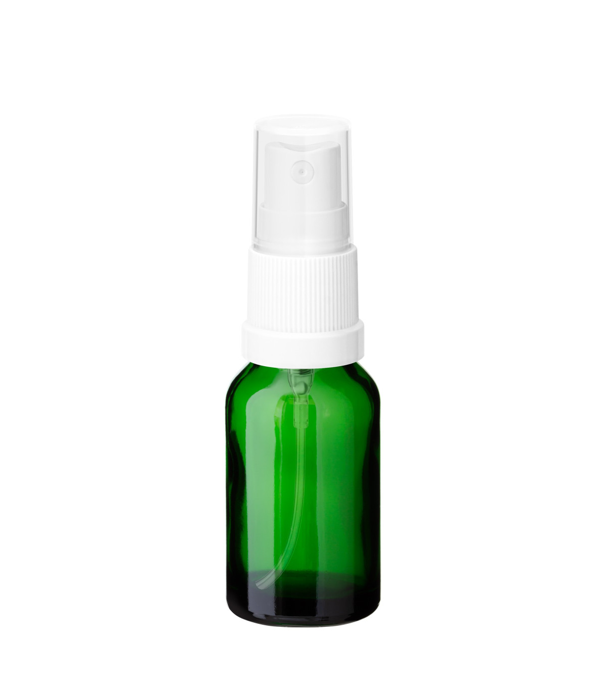 Glasflasche 15 ml grün mit weißem Zerstäuber