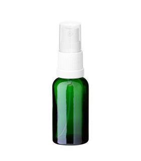 Grüne Glasflasche 30 ml mit weißem Zerstäuber