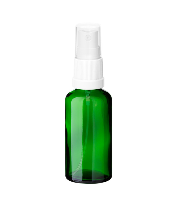 Glasflasche 50 ml grün mit weißem Zerstäuber