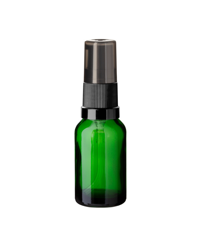 Glasflasche 15 ml grün mit schwarzer Pumpe [1]