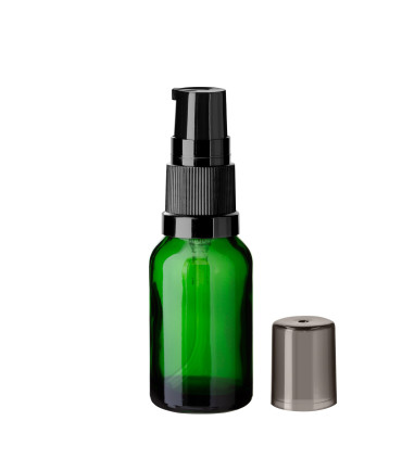 Glasflasche 15 ml grün mit schwarzer Pumpe [1]