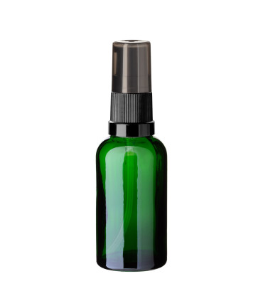 Glasflasche 30 ml grün mit schwarzer Pumpe [1]