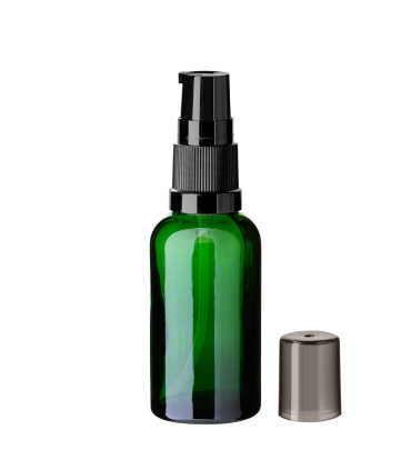 Glasflasche 30 ml grün mit schwarzer Pumpe [1]