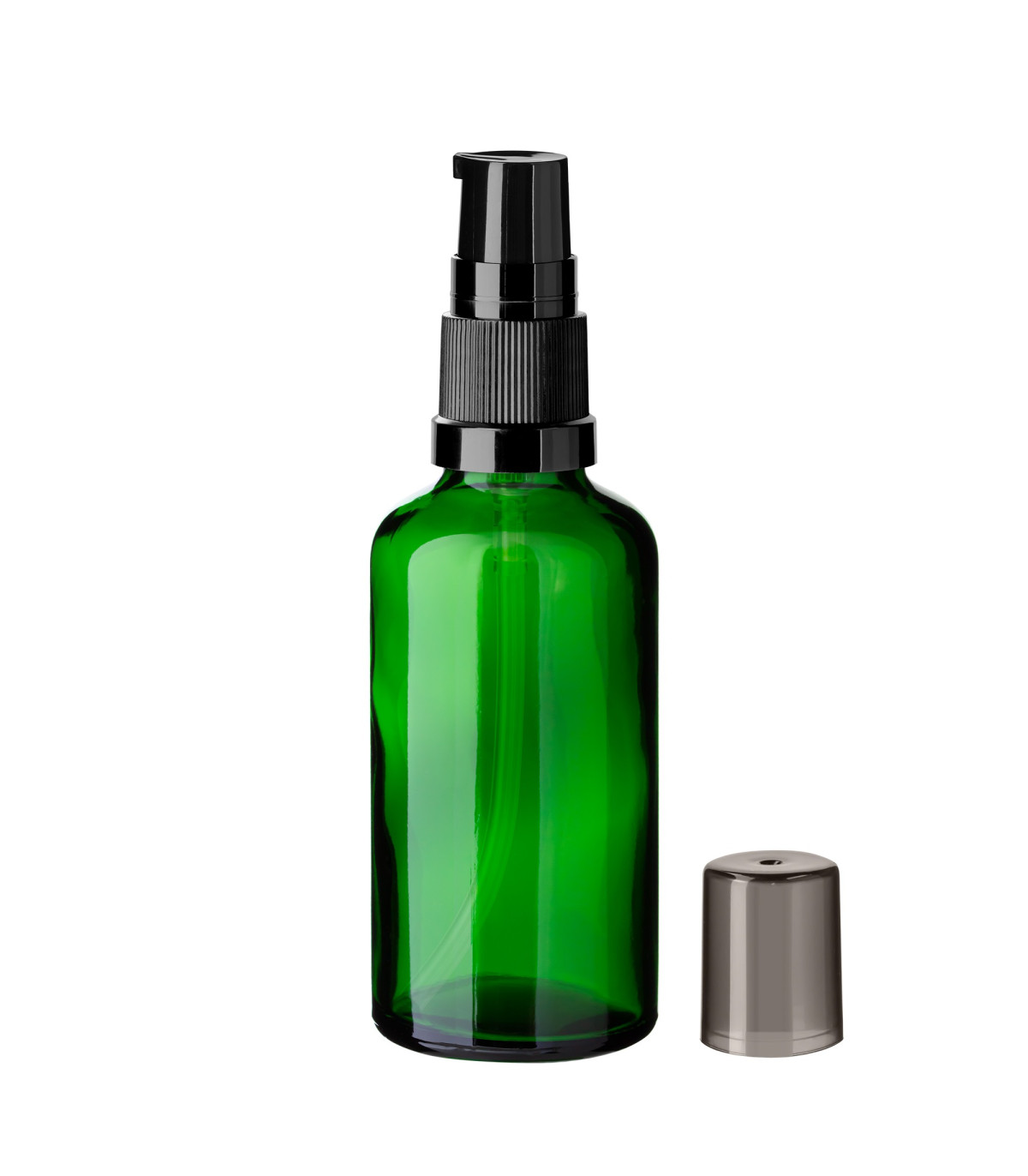 Glasflasche 50 ml grün mit schwarzer Pumpe [1]