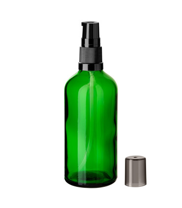 Glasflasche 100 ml grün mit schwarzer Pumpe [1]