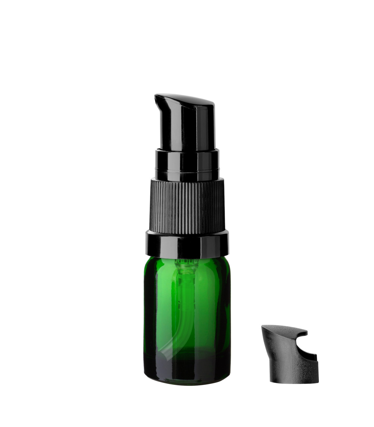 Glasflasche 5 ml grün mit schwarzer Pumpe [2]