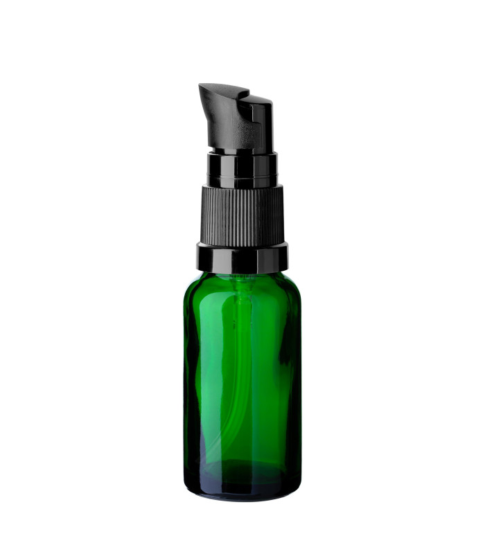 Glasflasche 20 ml grün mit schwarzer Pumpe [2]
