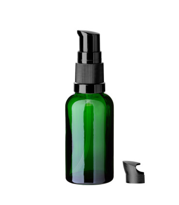 Glasflasche 30 ml grün mit schwarzer Pumpe [2]
