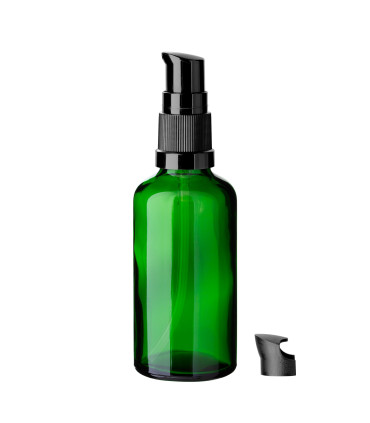 Glasflasche 50 ml grün mit schwarzer Pumpe [2]