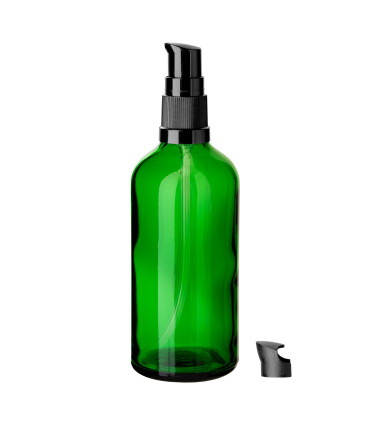 Glasflasche 100 ml grün mit schwarzer Pumpe [2]