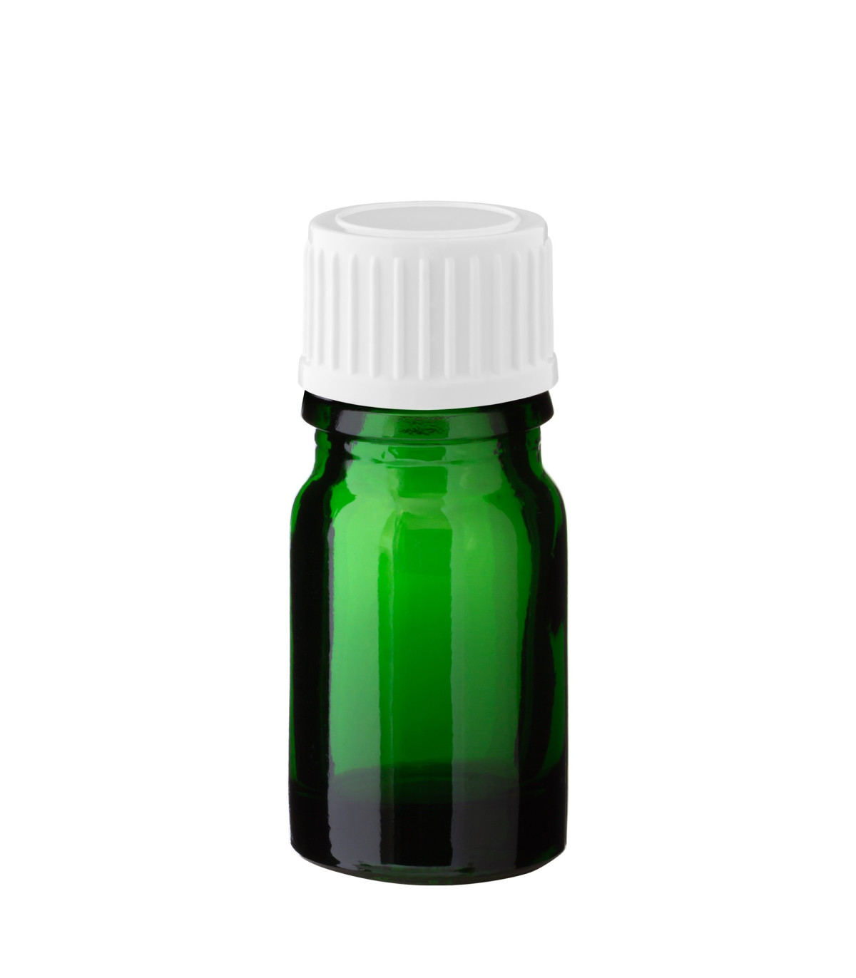 Grüne Glasflasche 5 ml mit weißem Schraubverschluss
