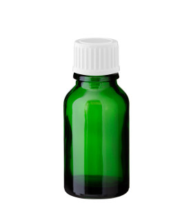 Grüne Glasflasche 15 ml mit weißem Schraubverschluss