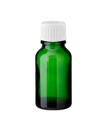 Glasflasche 15 ml grün mit weißem Schraubverschluss