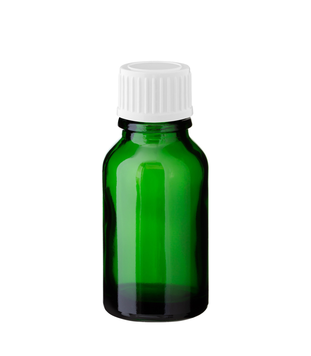 Glasflasche 15 ml grün mit weißem Schraubverschluss