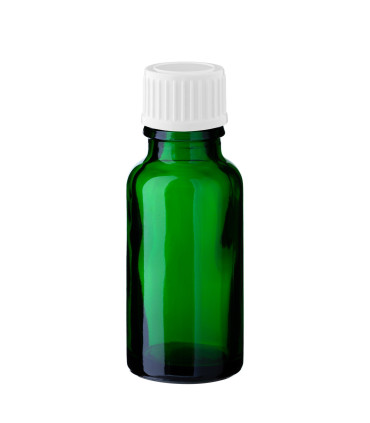 Glasflasche 20 ml grün mit weißem Schraubverschluss