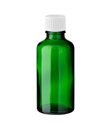 Glasflasche 50 ml grün mit weißem Schraubverschluss