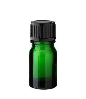 Grüne Glasflasche 5 ml mit schwarzem Schraubverschluss