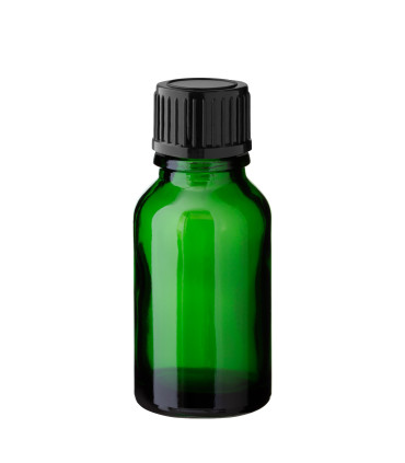 Glasflasche 15 ml grün mit schwarzem Schraubverschluss